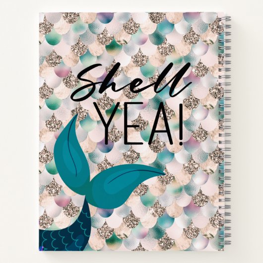Muschel Yea Aquamarin & Gold Glam Meerjungfrau Sch Notizblock (Rückseite)