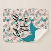 Muschel Yea Aquamarin & Gold Glam Meerjungfrau Sch Sherpadecke (Vorderseite (Horizontal))