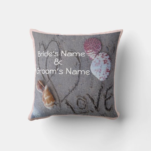 Muscheln & 2 Herz am Strand, Hochzeitskissen nach  Kissen (Rückseite)