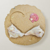 Muscheln & 2 Herz am Strand, Hochzeitskissen nach Rundes Kissen (Vorderseite)