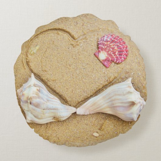 Muscheln & 2 Herz am Strand, Hochzeitskissen nach Rundes Kissen (Rückseite)
