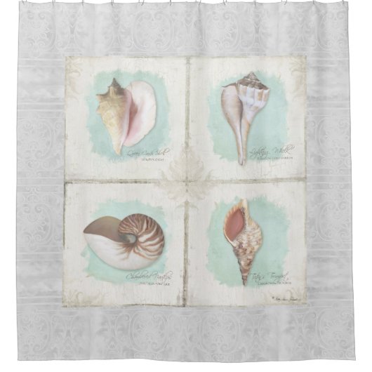 Muscheln am Meer Küstenlinie Küstendekoration Duschvorhang (Vorderseite)
