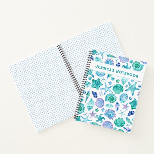 Muscheln am Meer und Starfish Mit Monogramm Notizblock (Innenseite)