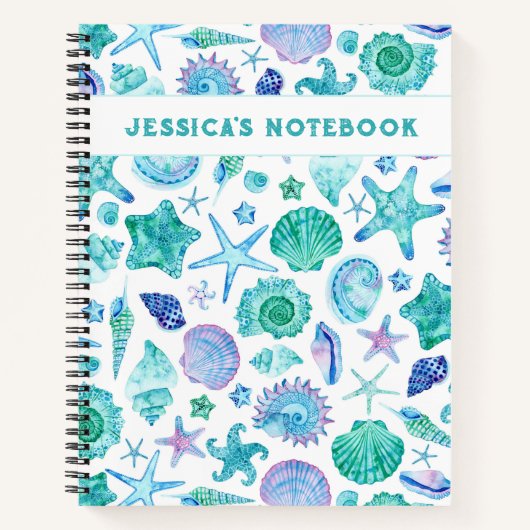 Muscheln am Meer und Starfish Mit Monogramm Notizblock (Vorderseite)