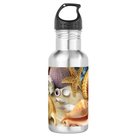 Muscheln am Strand Edelstahlflasche (Vorderseite)