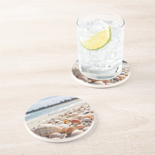 Muscheln am Strand Getränkeuntersetzer (Seite)