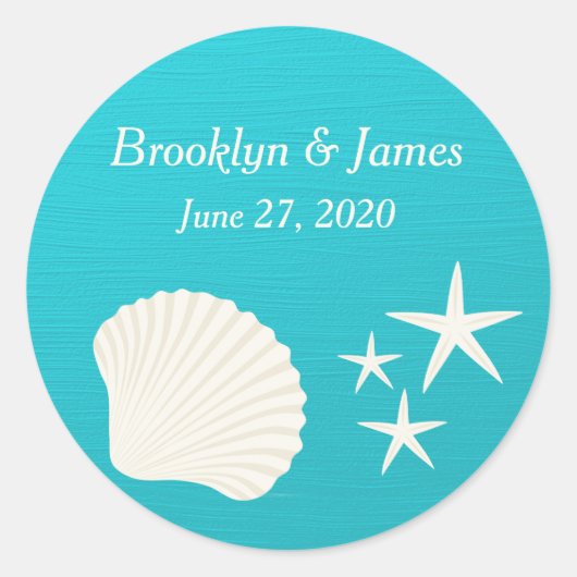 Muscheln am Strand Hochzeitsticker Runder Aufkleber (Vorderseite)