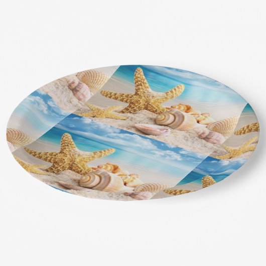 Muscheln am Strand Paper Teller (Schrägansicht)