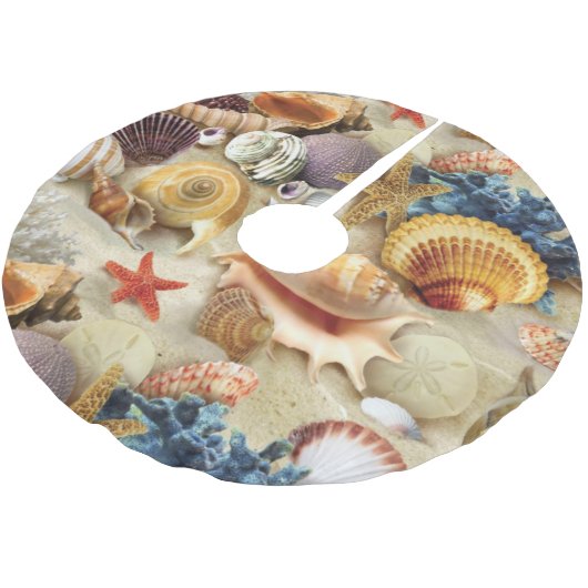 Muscheln am Strand Polyester Weihnachtsbaumdecke (Schrägansicht)