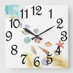 Muscheln am Strand Quadratische Wanduhr