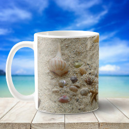 Muscheln am Strand Sand Kaffeetasse