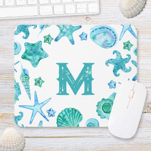 Muscheln am Strand und Starfish Wasserfarbe Mousepad