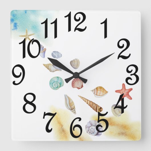 Muscheln an der Küste Quadratische Wanduhr (Vorderseite)