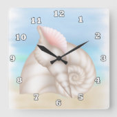 Muscheln an der Strandpromenade Quadratische Wanduhr (Vorderseite)