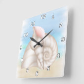 Muscheln an der Strandpromenade Quadratische Wanduhr (Winkel)