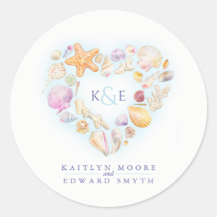 Muscheln Aquarellherz Runder Aufkleber