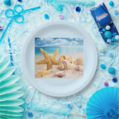 Muscheln auf den Tellern mit Strandpapier Pappteller (Party)