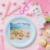 Muscheln auf den Tellern mit Strandpapier Pappteller (Party)