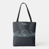 Muscheln auf dunklem Grün Tasche (Rückseite)