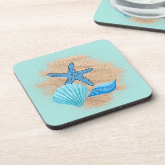 Muscheln auf einem Beach-Untersetzer Getränkeuntersetzer (Linke Seite)
