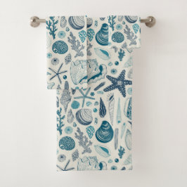 Muscheln auf weißlich badhandtuch set