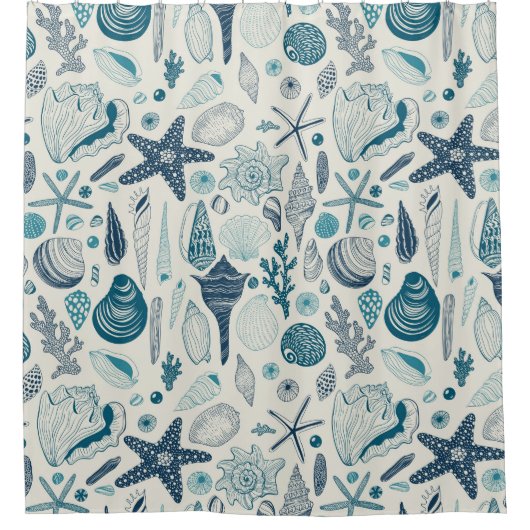 Muscheln auf weißlich duschvorhang (Vorderseite)