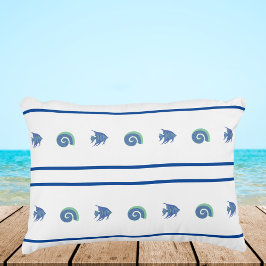 Muscheln aus blau-weißem Streifen und Fisch Dekokissen