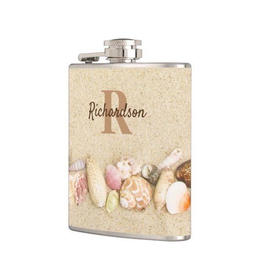 Muscheln Beach Monogram Coastal Flachmann (Links)