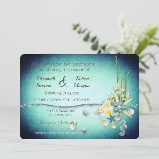Muscheln, Blume zum Hochzeitsempfang Einladung (Stehend Vorderseite)