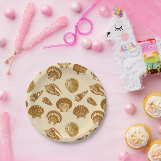 Muscheln - Braun auf beigem Hintergrund Pappteller (Party)