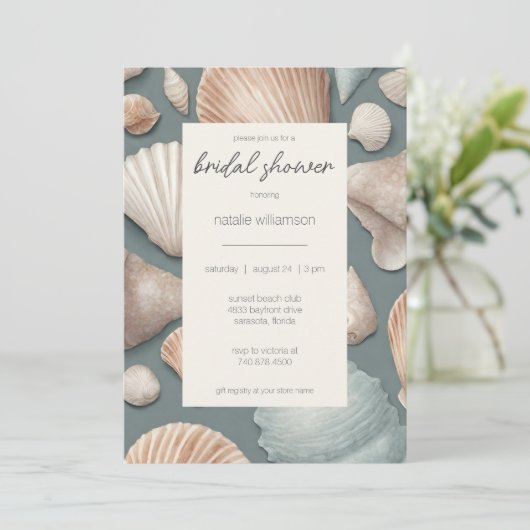 Muscheln Brautparty Einladung (Stehend Vorderseite)