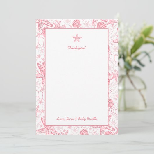 Muscheln-danken rosa Baby-Dusche Ihnen Anmerkungen Dankeskarte (Stehend Vorderseite)