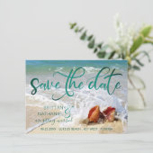 Muscheln der tropischen Küstenstrände-Hochzeit in  Save The Date (Stehend Vorderseite)