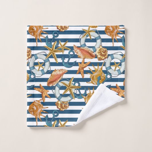 Muscheln für die Anker-Lebenslinie der Streifenmus Badhandtuch Set (Waschlappen)