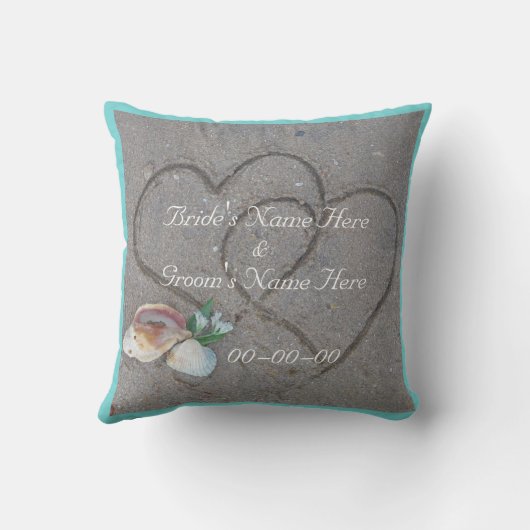 Muscheln & Herz am Strand, maßgeschneidertes Hochz Kissen (Rückseite)