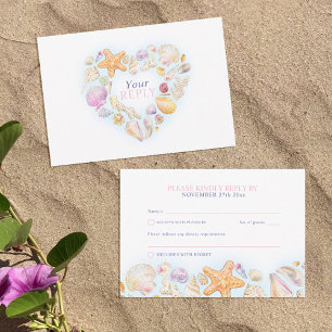 Muscheln Herzkunststrand Hochzeit Aquarell RSVP Karte
