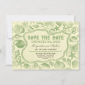 Muscheln Hochzeit am grünen Strand Save the Date Einladung (Vorderseite)
