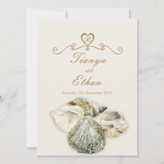 Muscheln Hochzeit Einladung Elfenbein Sahne (Vorderseite)
