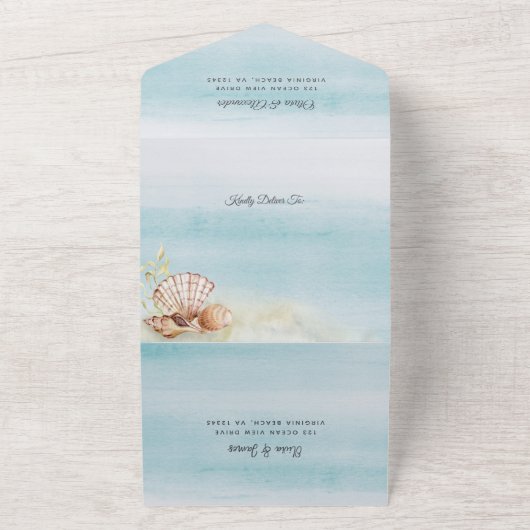 Muscheln Hochzeit im tropischen Meer All In One Einladung (Außenbereich)