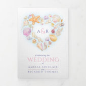 Muscheln Hochzeitsfeiern am Aquarellstrand Dreifach Gefaltete Einladung (Cover)