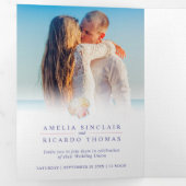 Muscheln Hochzeitsfeiern am Aquarellstrand Dreifach Gefaltete Einladung (Innen Erste Seite)