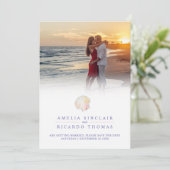 Muscheln Hochzeitsfeiern am Aquarellstrand Save The Date (Stehend Vorderseite)