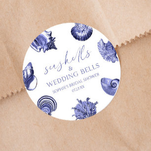 Muscheln & Hochzeitsglocken Elegante Brautparty  Runder Aufkleber