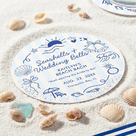 Muscheln & Hochzeitsglocken Strand-Junggesellinnen Runder Pappuntersetzer