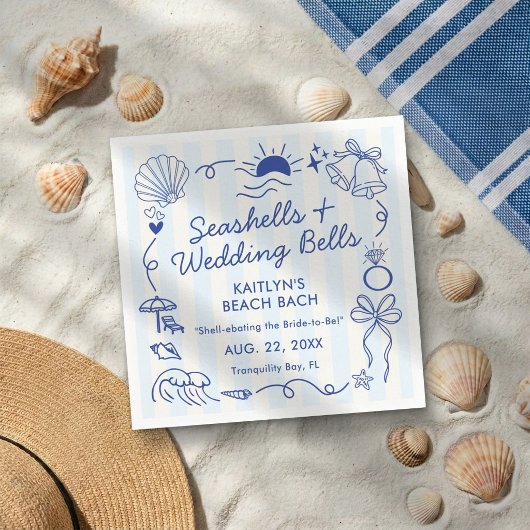Muscheln & Hochzeitsglocken Strand-Junggesellinnen Serviette