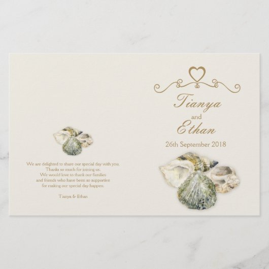Muscheln Hochzeitsprogramm für Aquarellkunst (Vorderseite)