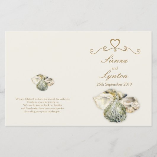 Muscheln Hochzeitsprogramm für Aquarellkunst (Vorderseite)