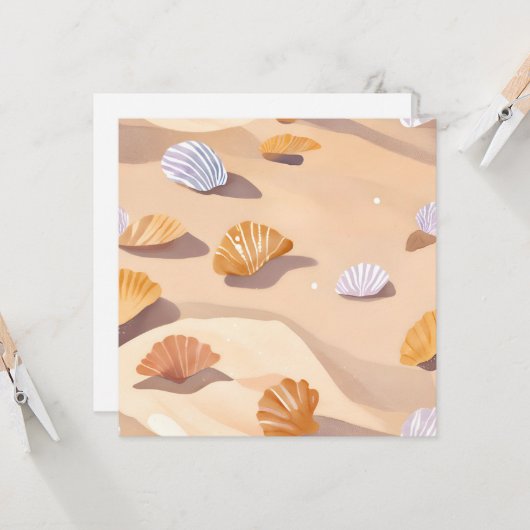 Muscheln im Sand | Strand Wasserfarbe Karte (Vorderseite/Rückseite Beispiel)