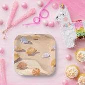 Muscheln im Sand | Strand Wasserfarbe Pappteller (Party)