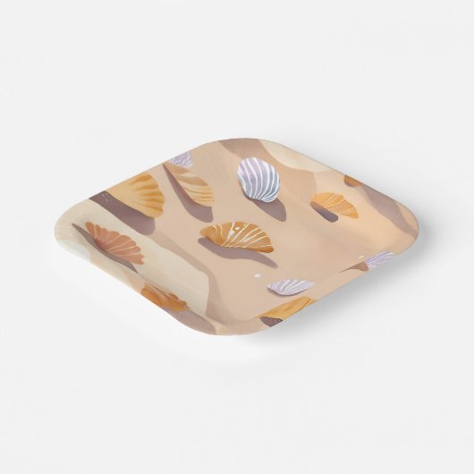 Muscheln im Sand | Strand Wasserfarbe Pappteller (Gewinkelt)